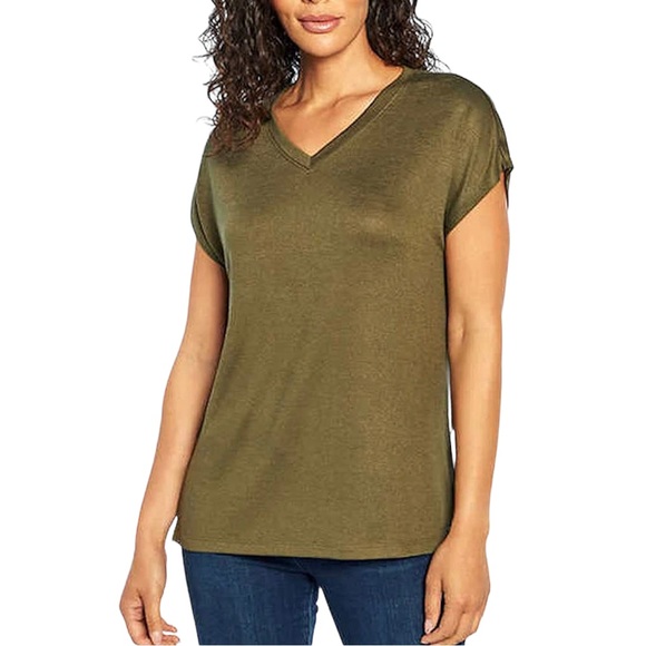 ORVIS Short Sleeve Soft Feel V-Neck Tunic Top Black Tee NWT - Small - Green Tee - Picture 1 of 4